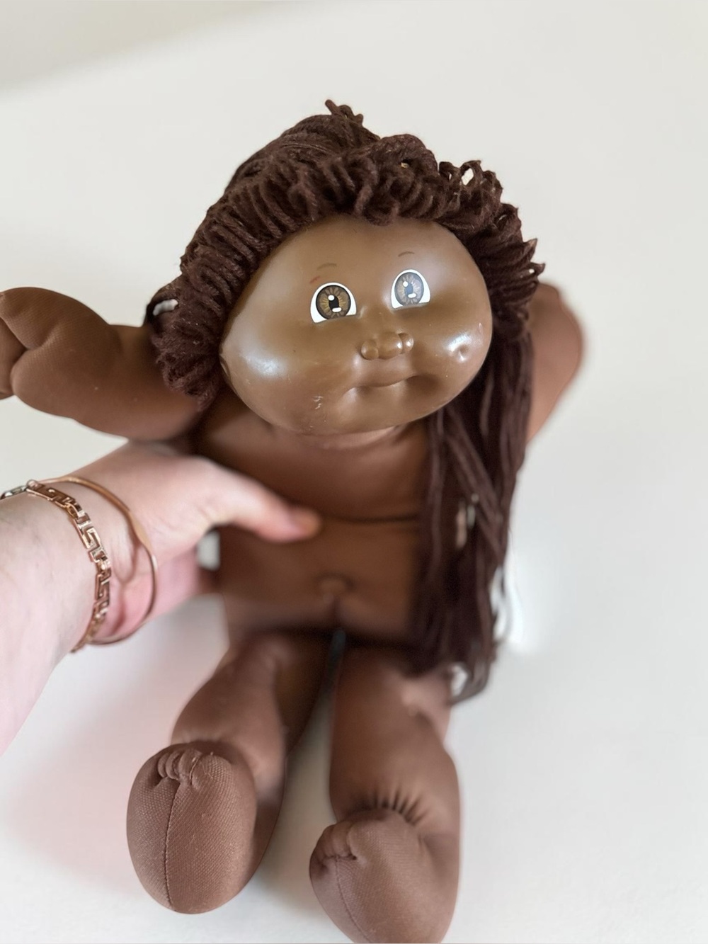 Vintage Cabbage Patch Kids Doll 1982 Yarn Hair Brown Skin Toy Gift